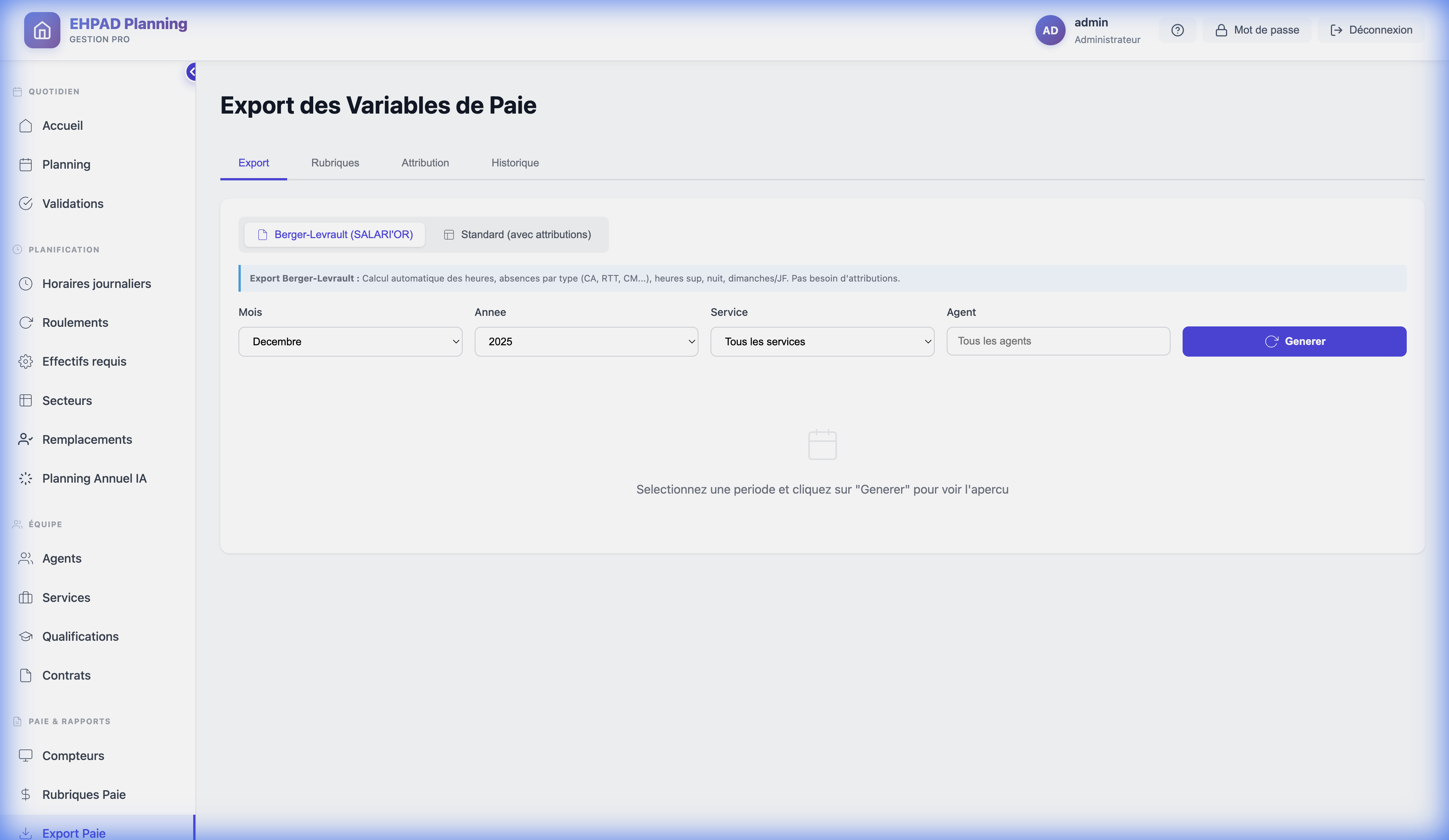 Export des variables de paie